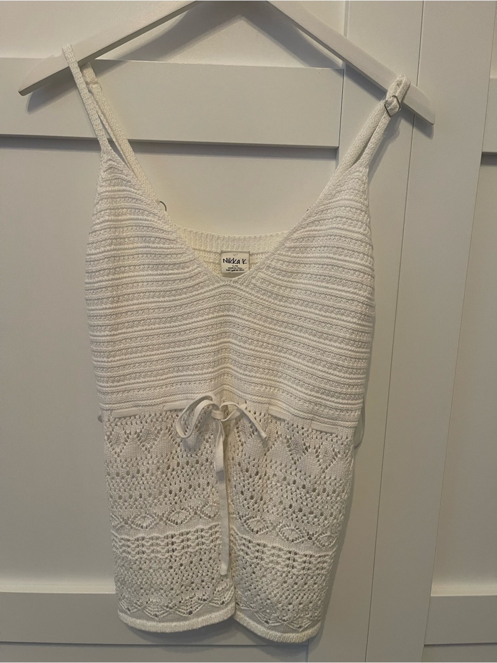 Nikita White Crochet Knit Camisole with Drawstring Waist